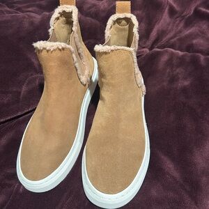 UGG Tan Suede Sneakers with Fur Trim